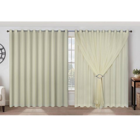 Cortina Voil Palha Forro Micro Fibra 3,00x2,70 Ilhós Cromado