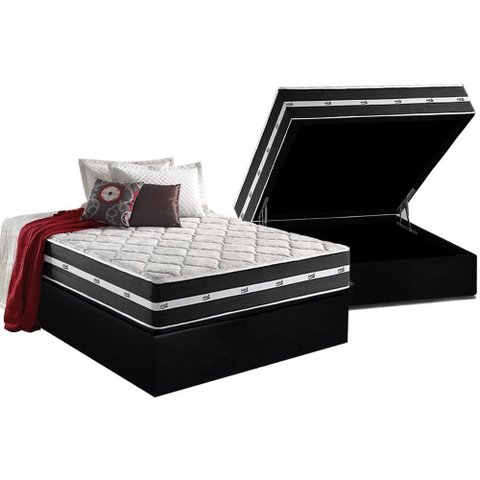 Cama Box Baú Casal: Colchão Molas Anjos MasterPocket Ensacadas Classic + Base CRC Courano Black(138x