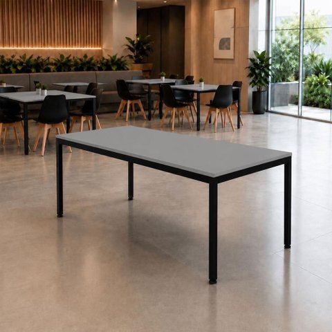 Mesa Cozinha e Refeitório Casa Lar Industrial 180cm x 90cm Cinza Sagrado com Preto F5 Office