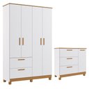 Ver imagem 1 de Jogo de Quarto Infantil Jujuba Guarda Roupa e Cômoda Nature/branco - Permóbili Baby
