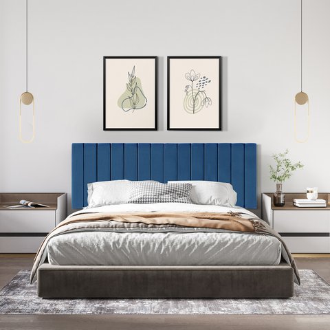 Cabeceira Viuva ou Solteirão Palito Estofada Suspensa para Quarto - 128 Cm - Azul Suede