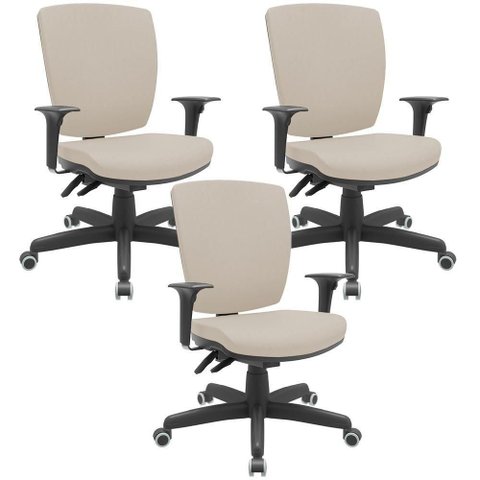 Kit 03 Cadeiras de Escritório Diretor Office Base Giratória Preto Alta Flexi P03 Suede Bege - 