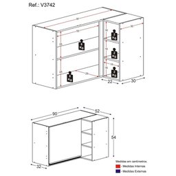 Armário de Cozinha Aéreo de Canto Veneza Multimóveis V3742 Branco - 3