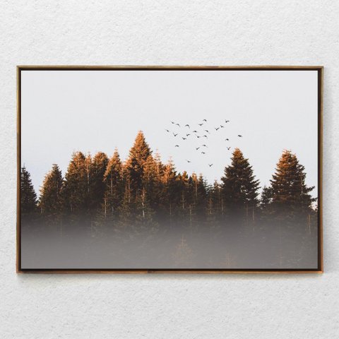 Quadro Decorativo Arvores e Passaros Voadores Com Moldura e Sem Vidro 90X140