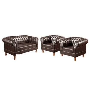 Conjunto 03 Peças Namoradeira e Poltronas Chesterfield Duque Via Encanto Courano Marrom Café