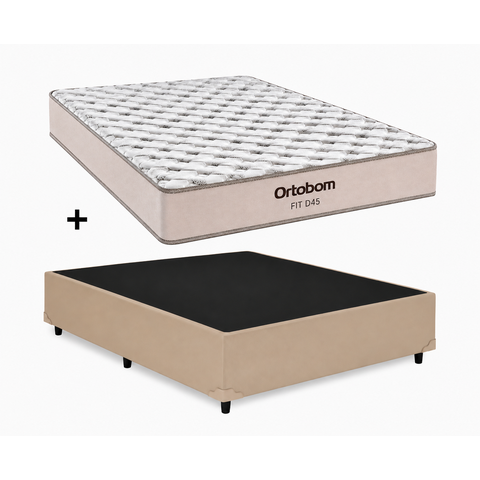 Cama Base Casal Bege Colchão Fit D45 Espuma 138x188 - Ortobom