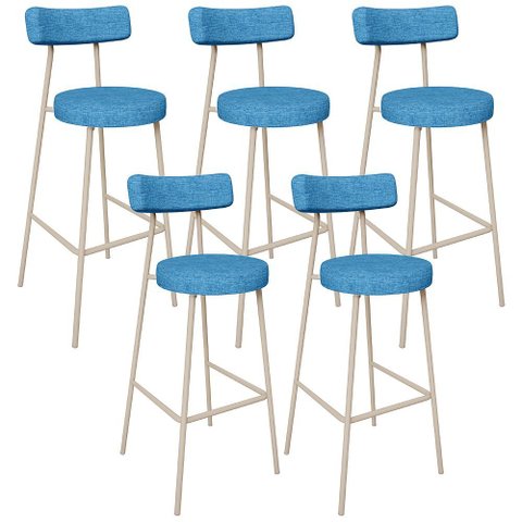 Kit 05 Banquetas Alta Bar Cozinha Sala de Jantar Aço Milão Arena L02 Linho Azul - Lyam Decor