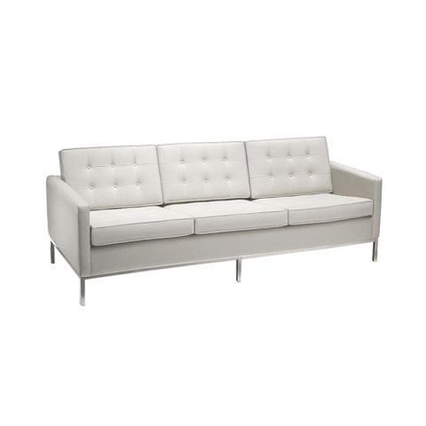 Sofá Fixo Florence Knoll 3 Lugares Inox em Sintético Branco