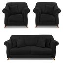 Ver imagem 1 de Kit 2 Poltronas E Sofá 2 Lugares 1,80m Preto Pés Castanho