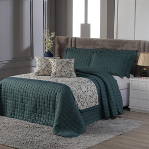 Decoração Quarto Elegante Cobre Leito + Peseira + Capa de Almofada Cama King 06 Peças.:verde
