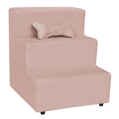 Escada Escadinha para Pet 3 Degraus com Osso Cor Rose Veludo Liberty Móveis