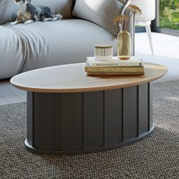 Mesa de Centro Curvada Para Sala 80 cm Dalla Costa 100% MDF: Freijó com Preto Fosco - 1