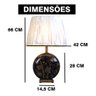 Abajur Luminária Preto Redondo Floral Porcelana Metal 66x42:Branco/Preto - 6