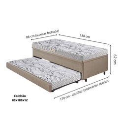 Bicama Box Baú 88x188 corino Linho  com Colchão de Espuma Ecoline D20 Ecoflex - 2