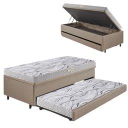 Bicama Box Baú 88x188 corino Linho  com Colchão de Espuma Ecoline D20 Ecoflex - 1