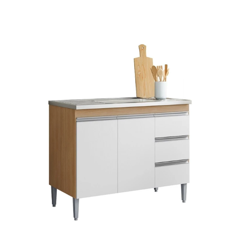 Balcão Gabinete de Pia Andréia 100cm Amedôa/branco sem Tampo - Ajl Moveis