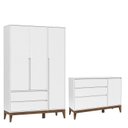 Ver imagem 1 de Cômoda com Porta e Guarda Roupa Nature Clean 3 Portas Branco Acetinado Eco Wood - Matic