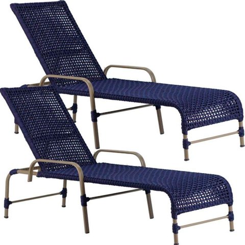 2 Espreguiçadeiras Catar Corda Náutica Trama Original Azul
