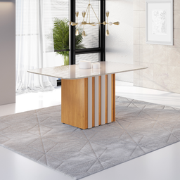 Mesa Ancora Candian 1,20 m x 0,80 m Tampo Com Vidro Canto Copo Cinamomo e Off - 1