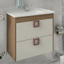 Ver imagem 2 de Kit Gabinete de Banheiro 60cm com Cuba Mármore e Espelheira:amendoa/off White