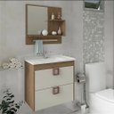 Ver imagem 1 de Kit Gabinete de Banheiro 60cm com Cuba Mármore e Espelheira:amendoa/off White