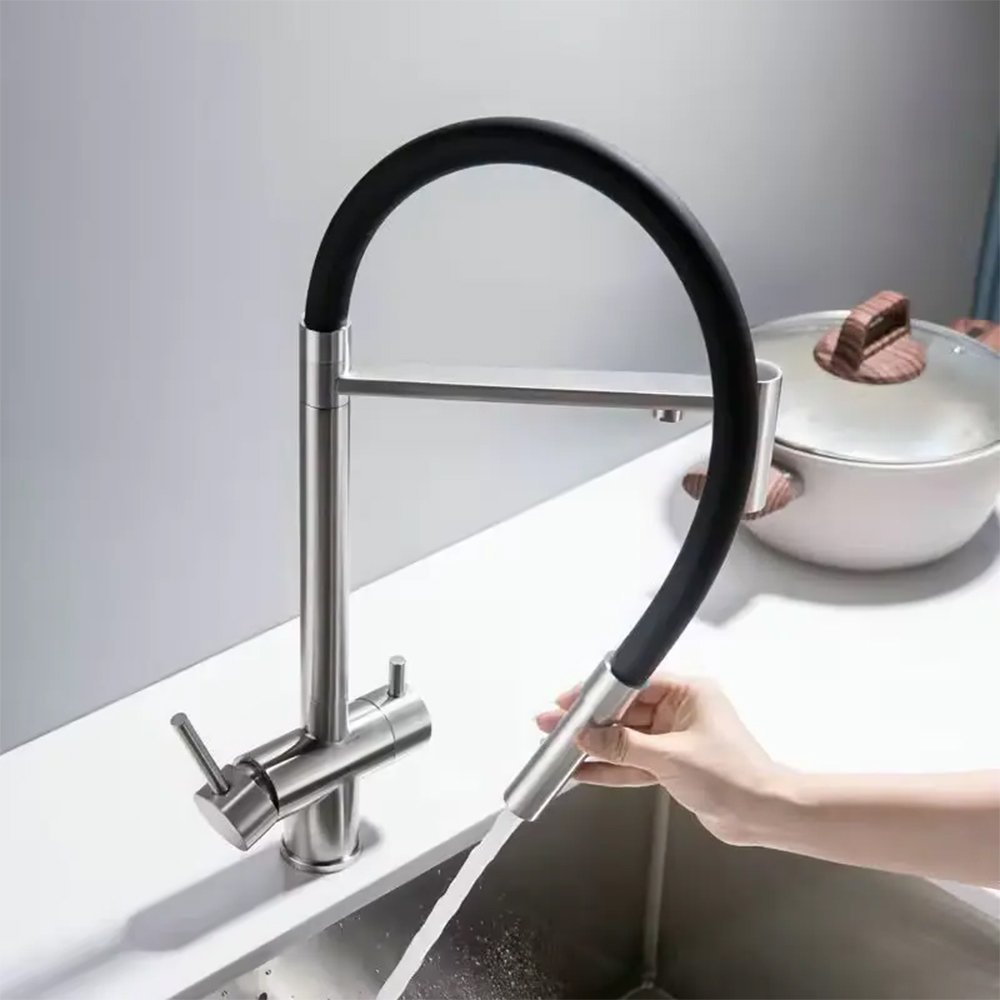 Torneira Flexível com Suporte para Filtro Monocomando Misturador para Cozinha Bancada - 4