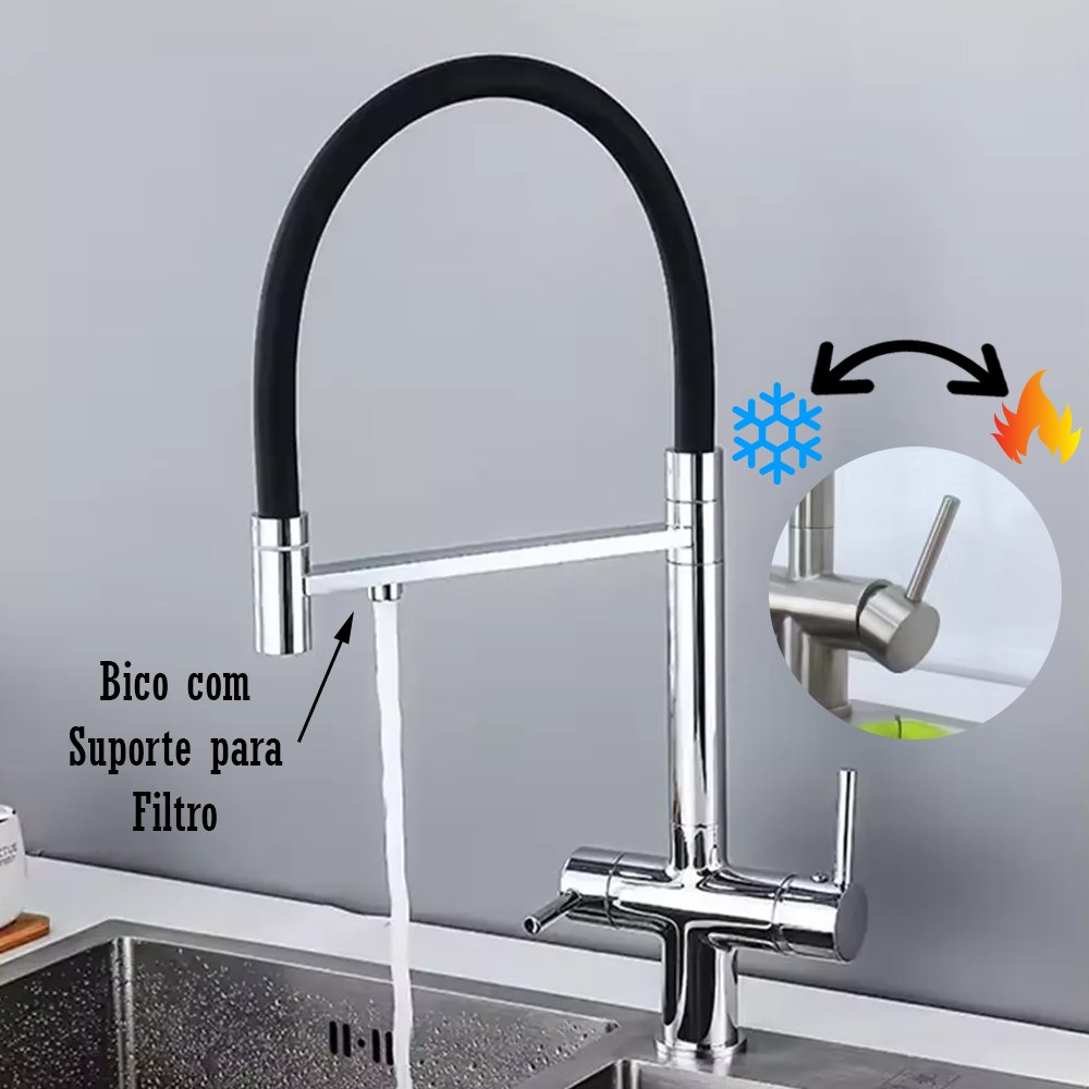 Torneira Flexível com Suporte para Filtro Monocomando Misturador para Cozinha Bancada - 2