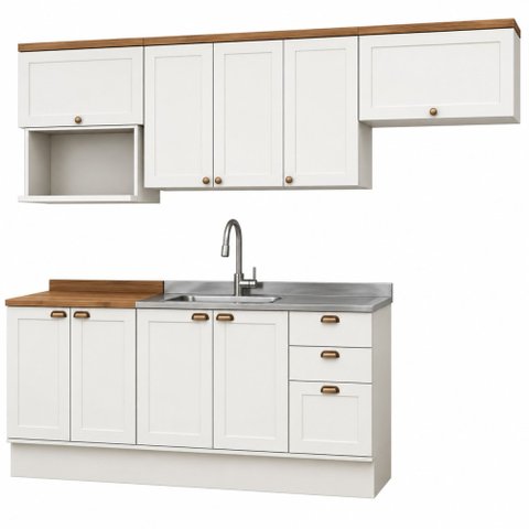 Cozinha Completa 9PTS 3GAVS s/Tpo Iluminata Branco/Ebano