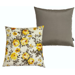 Kit 2 Capas de Almofada Impermeável Belize Zíper Invisível 45cmx45cm:Floral Amarela e Cinza - 1