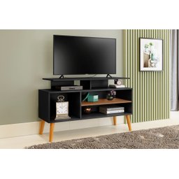 Rack Lion Sala Estar Tv Estante com Nichos e Prateleiras:preto/canela - 2