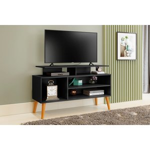 Rack Lion Sala Estar Tv Estante com Nichos e Prateleiras:preto/canela