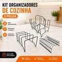 Ver imagem 4 de Kit Organizador de Cozinha 3 Peças Porta Pratos Refratários e Copos Aramado Metal Preto para Armá