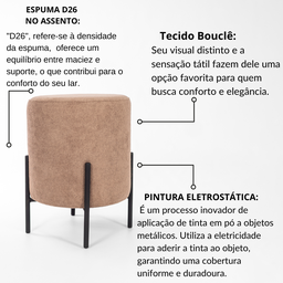 Puff Decorativo Redondo com Pés de Metal Bouclé Siena - 4