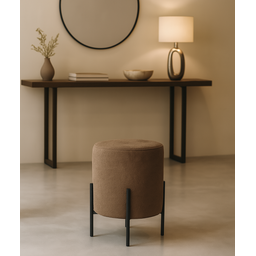 Puff Siena Decorativo Tecido Boucle Banqueta Redondo Pés de Metal - 1