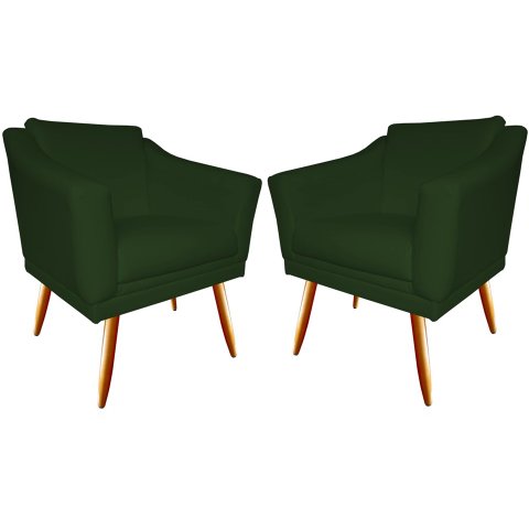 Kit 2 Poltronas Decorativa Agatha Suede Verde Pés Madeira Mz Decor