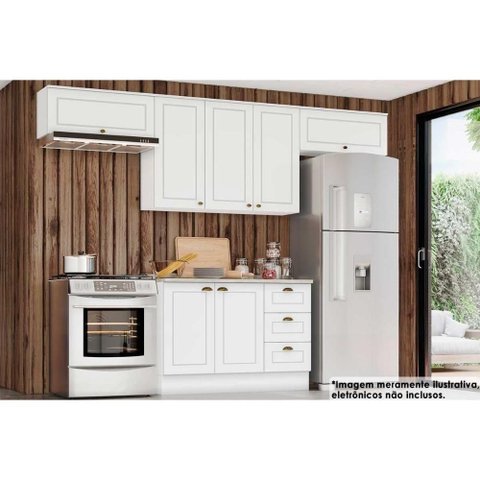 Cozinha Modulada Americana 5 Peças 3 Aéreos + 1 Balcão + 1 Complemento C5p43 Branco2 Aéreos + 1