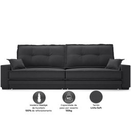 Sofá Palermo 2,80m Retrátil e Reclinável Linho Soft Grafite - Netsofas - 3