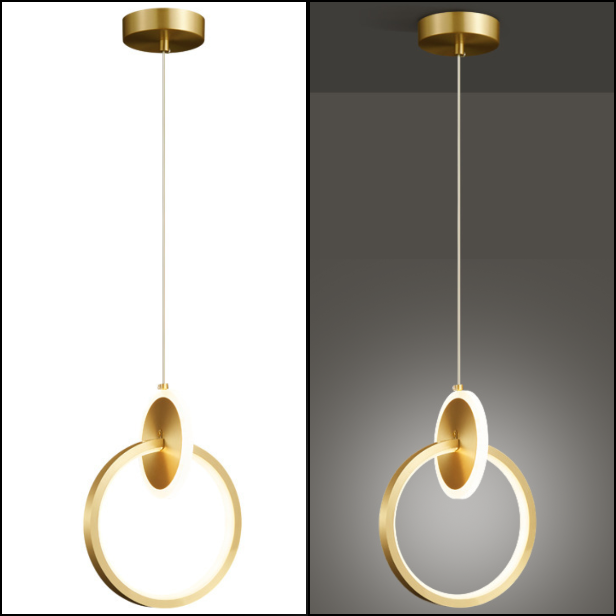 Ver imagem 2 de Luminária Pendente Teto 1,50m Led Duplo 24 Watts 3 Cores Lustre Bivolt Gimpo Kjdd-l-004:dourado