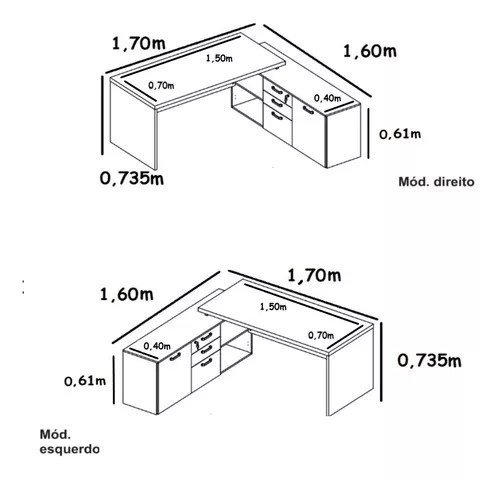 Mesa Consultório em L 1,70x1,60 Web40 + Armário Branco/Preto - 3