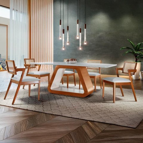 Conjunto de Mesa e Cadeiras Madeira Maciça Tauri com Acabamento em Verniz  Kit com 6 Távoli Decor
