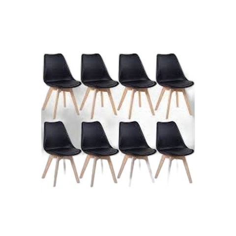Kit C|8 Cadeira Leda Preta - Charles Eames Wood com Almofada