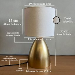 Abajur de Mesa Clássico Bojudo Dourado e Cúpula Bege Decoração Sala, Quarto e Escritório Leitura - 3