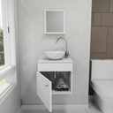 Ver imagem 3 de Gabinete Banheiro Lavabo Cuba Pia Redonda Espelho 44cm Suspenso 100% Madeira Mdp Branco