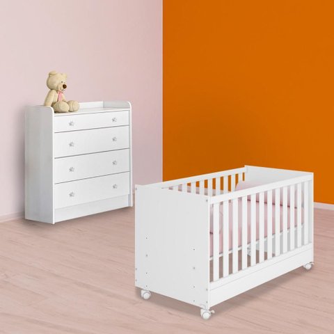 Conjunto Berço Mini Cama e Cômoda Trocador Braco