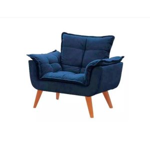 Poltrona Decorativa Opala Azul Marinho Pé Palito
