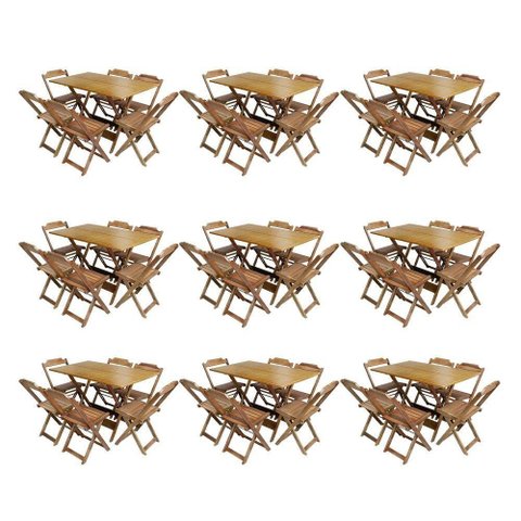 Kit 9 Jogos De Mesa Dobravel Com 6 Cadeiras De Madeira 120X70 Para Restaurante E Bar - Mel