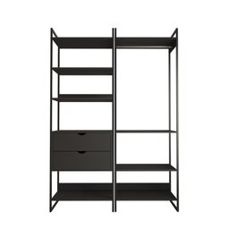 Guarda Roupa Aberto Industrial Casal 2 Módulos Preto Cabideiro com Gavetas Ferro Preto - 3