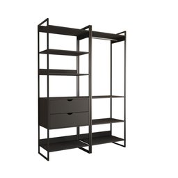 Guarda Roupa Aberto Industrial Casal 2 Módulos Preto Cabideiro com Gavetas Ferro Preto - 2