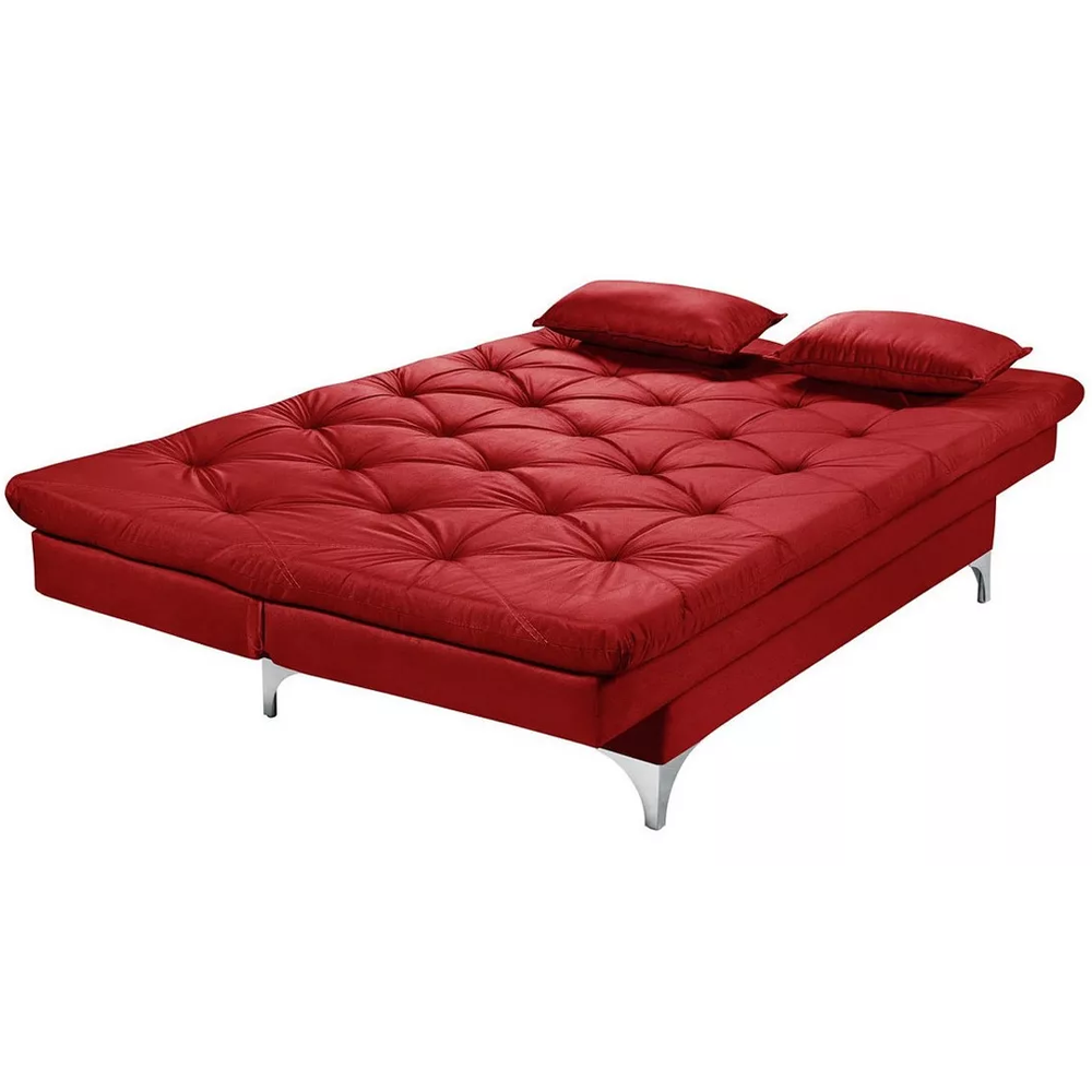 Sofá Cama 3 Lugares Multiuso Sued Premium:vermelho - 2