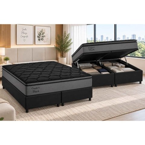 Cama Box Baú Crc King+Colchão Ortopédico Confort Ortobom 193